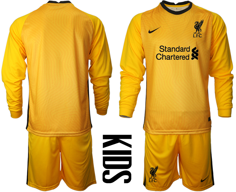 2021 Liverpool yellow goalkeeper Youth long sleeve soccer jerseys->youth soccer jersey->Youth Jersey